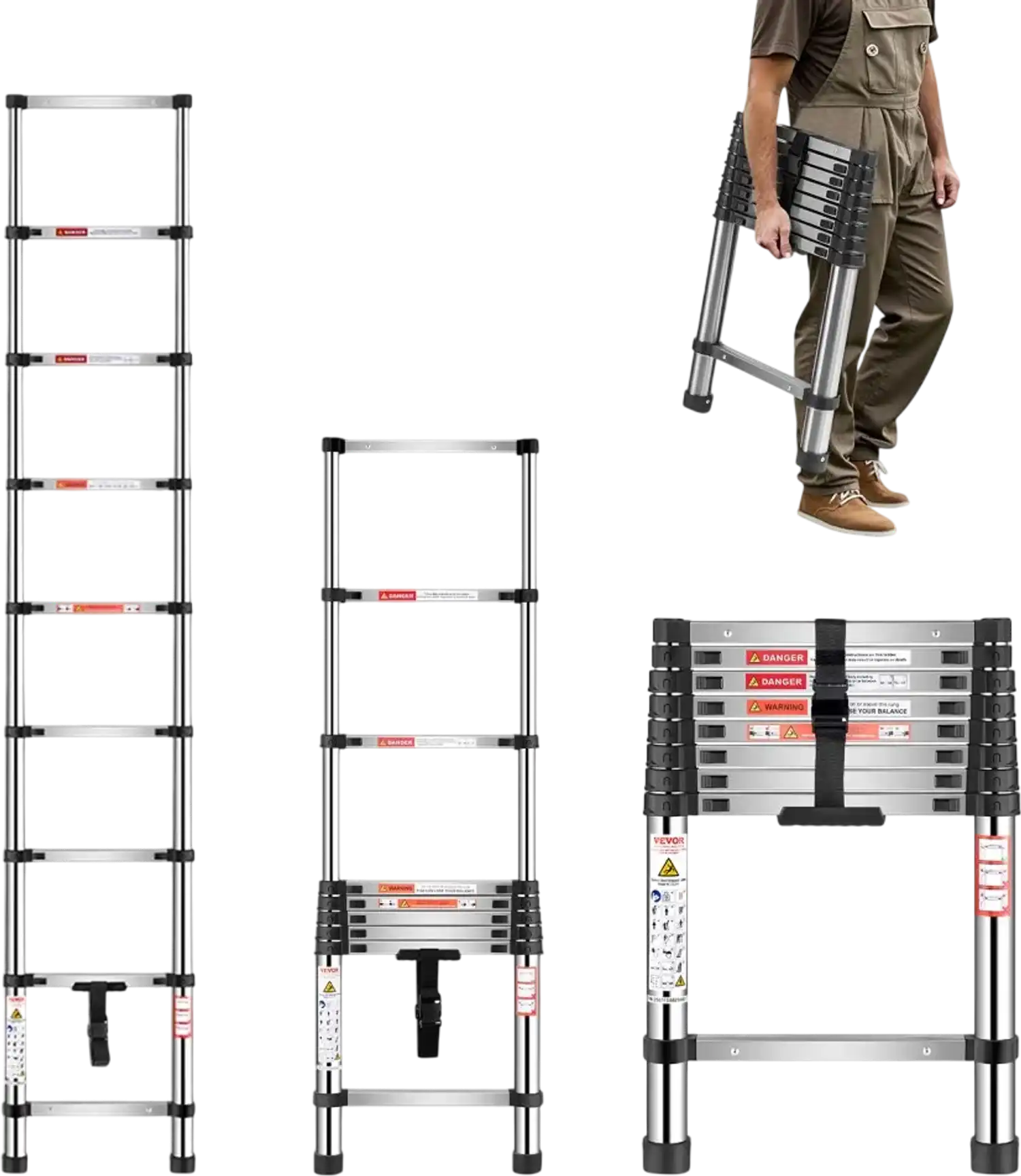 Vevor Telescoping Ladder 8.5' Stainless Steel Portable Extension New