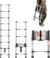 VEVOR Telescoping Ladder, 8.5ft Stainless Steel Lightweight Extension Ladder, Multi-Button Retraction Collapsible Ladders, 330LBS Capacity & Non-Slip Feet, Portable 9-Step Ladders for Home, RV, Loft