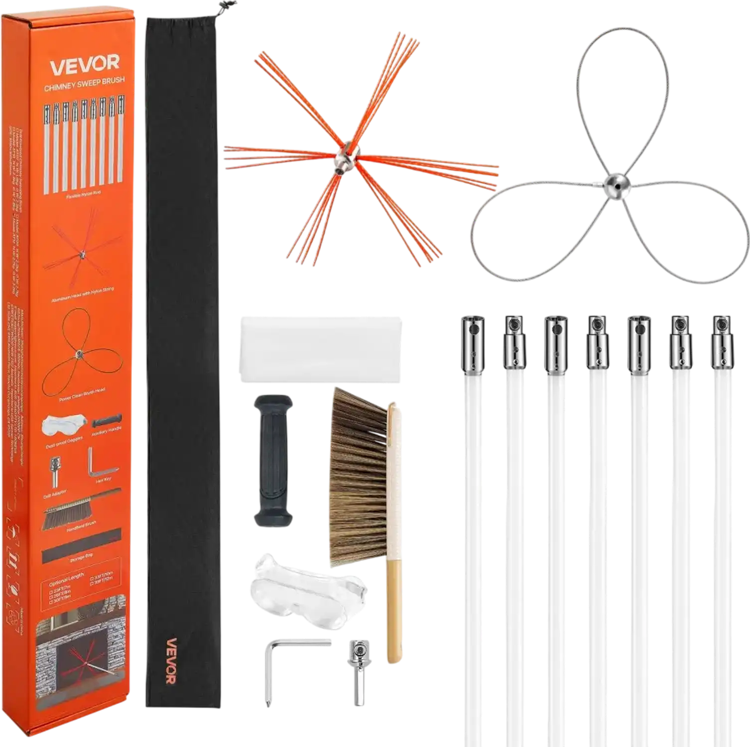 Vevor Chimney Sweep Kit 23' Extendable Dual Brush Heads New