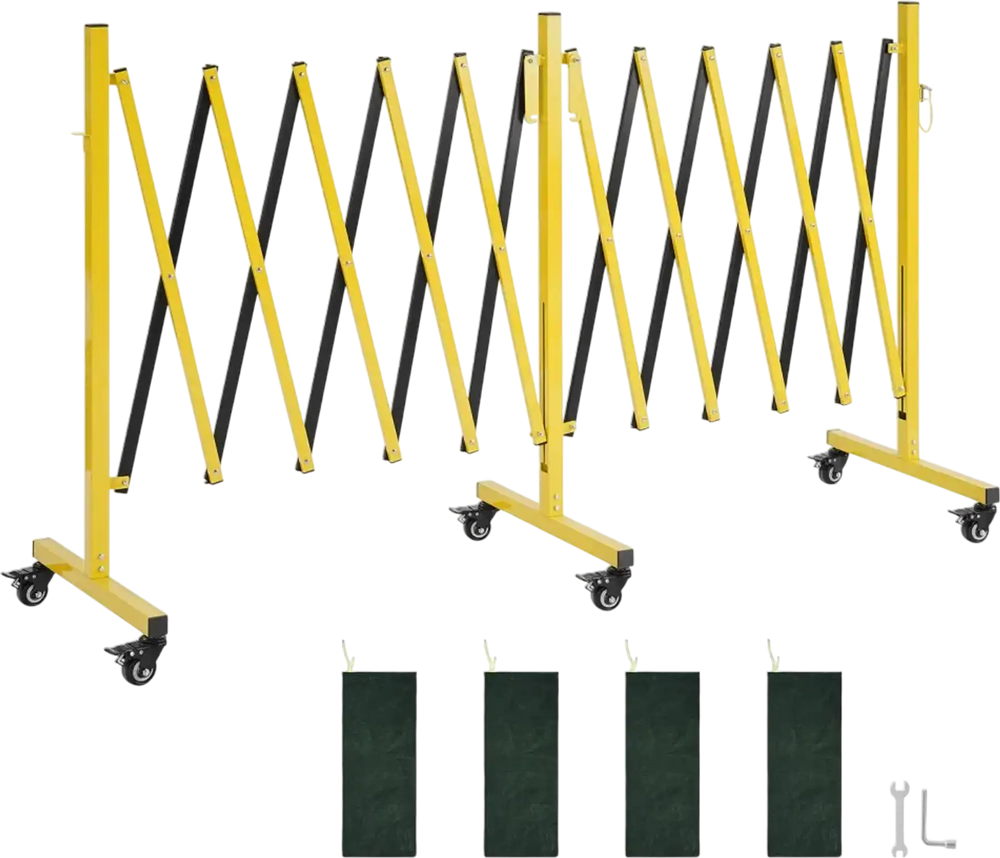 VEVOR Double Expandable Barricades, 18FT Industrial Safety Barriers, Flexible Mobile Barricade with Locking Casters, Portable Folding Security Gate Metal Traffic Fence for Driveway Warehouse Elevator