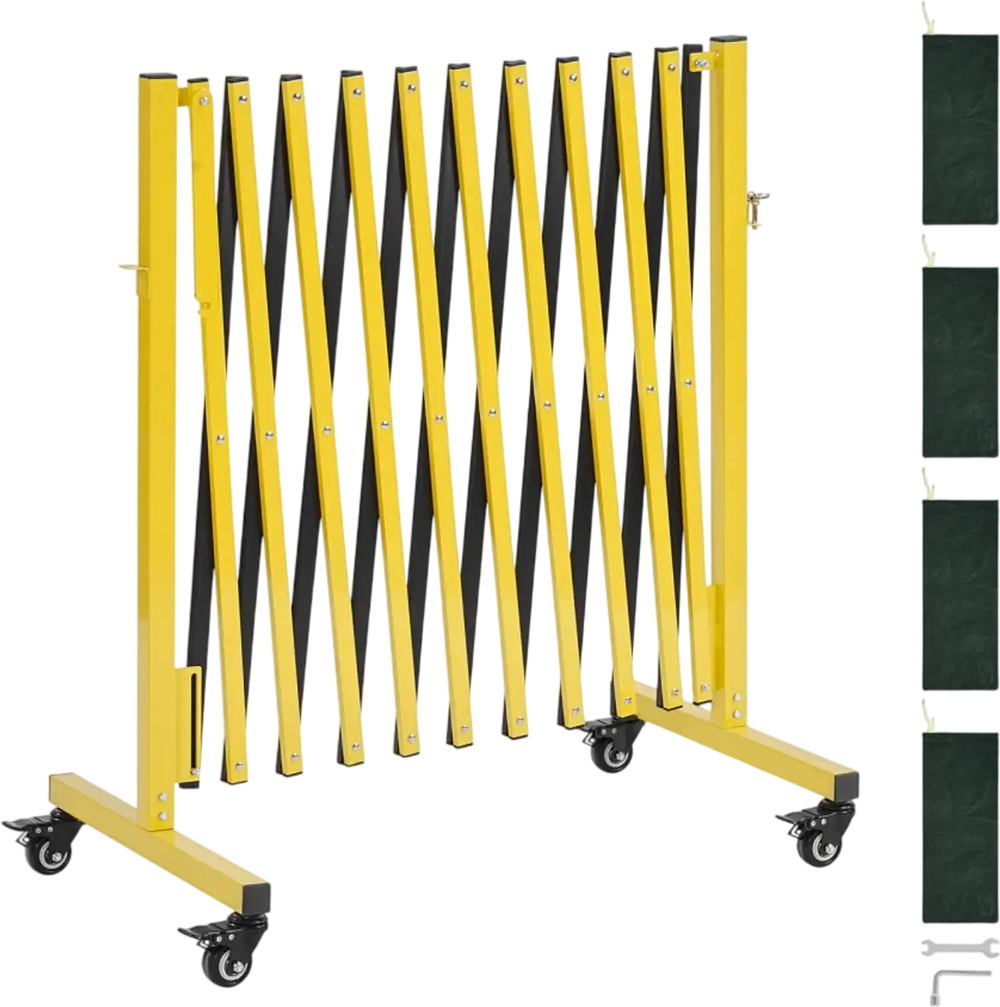 VEVOR Industrial Expandable Barricade, 13FT Expandable Safety Barrier, Flaxible Mobile Barricade with Locking Casters, Portable Folding Security Gate Traffic Fence for Driveway Warehouse Elevator