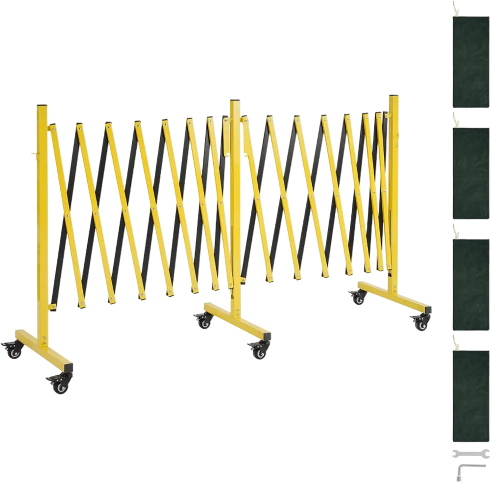 VEVOR Double Expandable Barricades, 25FT Industrial Safety Barriers, Flexible Mobile Barricade with Locking Casters, Portable Folding Security Gate Metal Traffic Fence for Driveway Warehouse Elevator