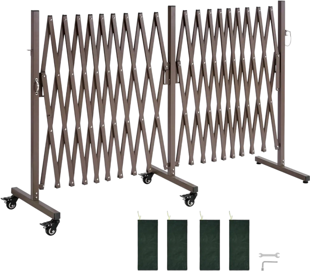 VEVOR Double Expandable Barricades, 20FT Expandable Safety Barrier, Flexible Mobile Barricade with Locking Casters, Portable Folding Security Gate Metal Traffic Fence for Patio Garden Stairway