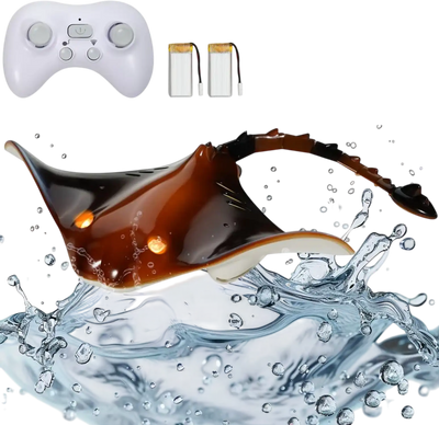 VEVOR Remote Control Manta Ray Toy, 2.4GHz High Simulation Robot Manta Ray with Light, 2 Rechargeable Batteries, for Pool, Bathtub or Lake, Swimming RC Boat Toy for 6+ Year Old Boys and Girls Gift