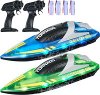 VEVOR RC Boat, 2 Pack 2.4GHz 12 km/h, Remote Control Boat for Pools & Lakes, Racing Boat with LED Light, 4 Rechargeable Batteries, Whole Body Waterproof, Gift for Adults Boys & Girls, Blue & Green