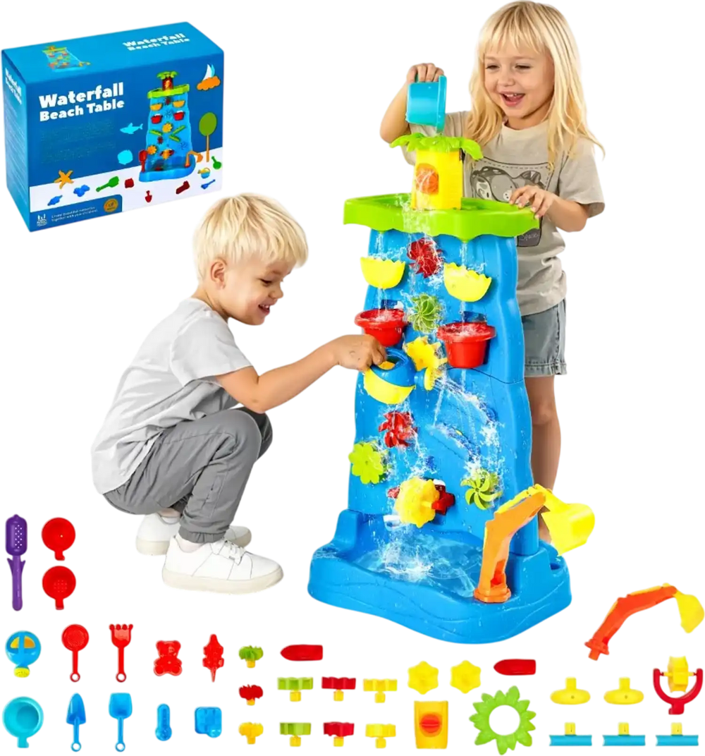 VEVOR Sand and Water Table for Toddlers, Double-Sided Kids Activity Waterfall Playset with 37PCS Accessories, Kids Activity Sensory Table, Outdoor Summer Sand Water Play Table for 3+ Years Boys Girls