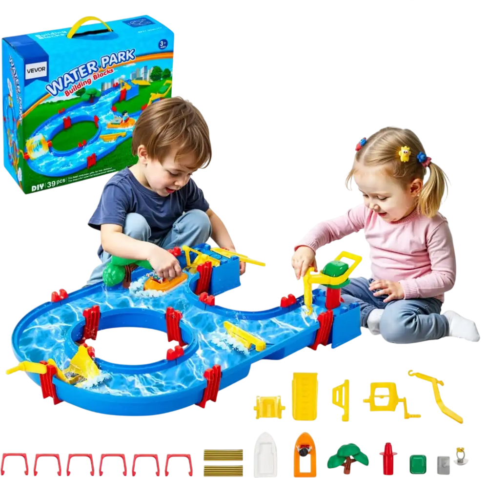 VEVOR Water Table for Toddlers, Kids Activity Play Waterway, Outdoor Summer Water Park Playset with 39PCS Accessories for Backyard Lawn Beach, Activity Sensory Play Table for 3+ Years Boys Girls