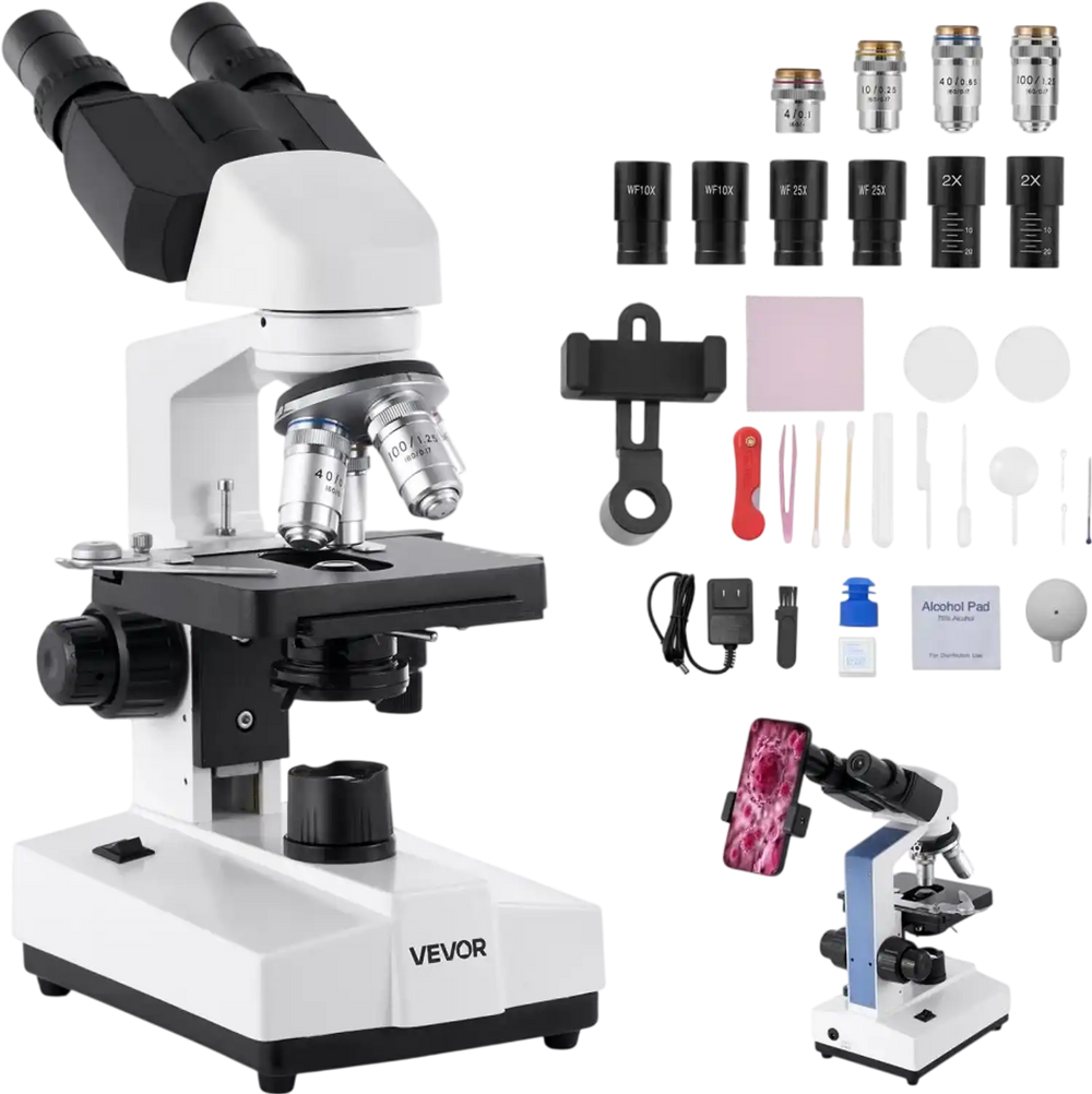 Vevor Compound Microscope 40X-5000X Binocular with Dual Stage and LED ...