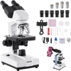 VEVOR Binocular Microscope, 40-5000X Magnification, Professional Compound Microscope for Adult with Dual Stage and Two Sets of Eyepieces, Aluminum Alloy Body, Includes LED Light and Phone Holder