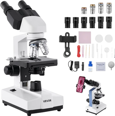 Vevor Compound Microscope 40X-5000X Binocular with Dual Stage and LED Light New