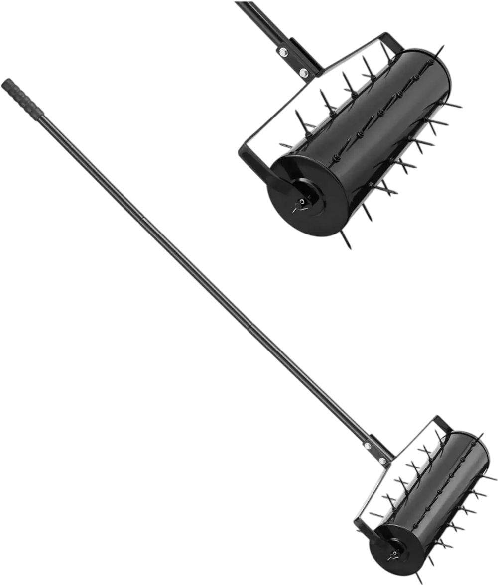 VEVOR Rolling Lawn Aerator, 21-inch Heavy-Duty Manual Rolling Aerator Lawn with Detachable Handle and 33 Iron Spikes, Rolling Lawn Aeration Tool for Garden Patio Yard Compacted Soils and Lawns, Black