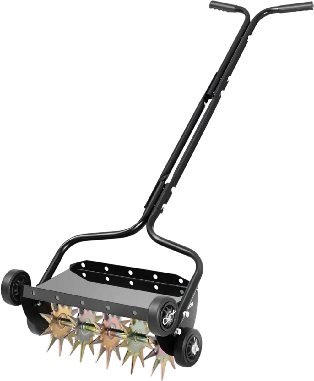 VEVOR Lawn Aerator, 18 in Manual Push Spike Aerator with 4 Wheels & Handle, Heavy Duty Grass Aerators, Supports 40 lbs Added Weight, Rolling Lawn Aeration Tool for Garden Yard Aeration Soil Health