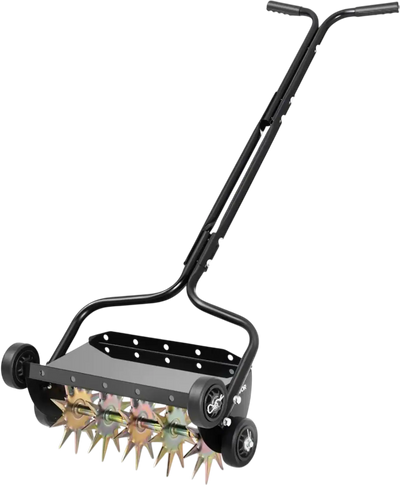 VEVOR Lawn Aerator, 18 in Manual Push Spike Aerator with 4 Wheels & Handle, Heavy Duty Grass Aerators, Supports 40 lbs Added Weight, Rolling Lawn Aeration Tool for Garden Yard Aeration Soil Health