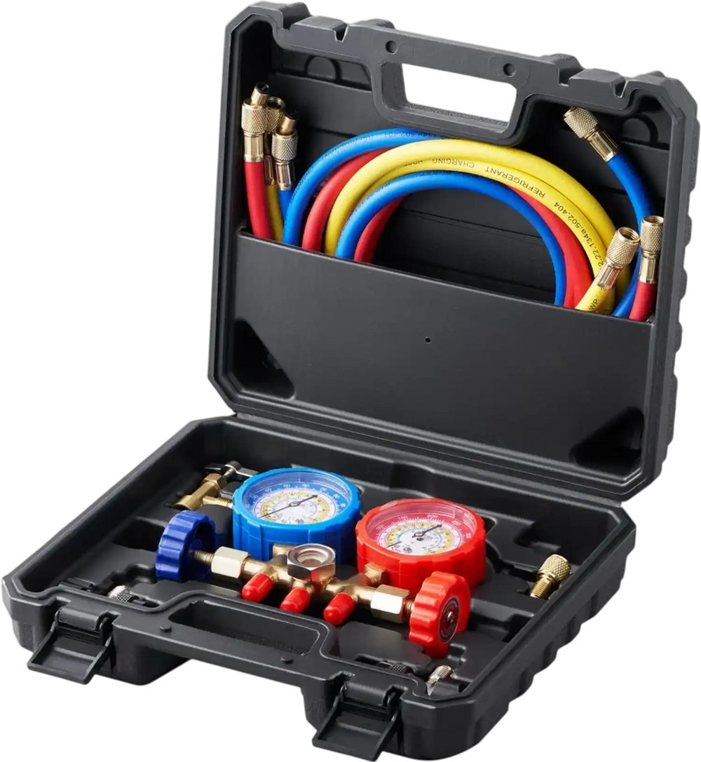 VEVOR AC Gauge Set - 3 Way AC Manifold Gauge Set for R134A R22 R12 R502 Refrigerant, Freon Gauges with 5ft Hoses, Couplers, Can Tap Works on Car Auto Freon Charging and Evacuation