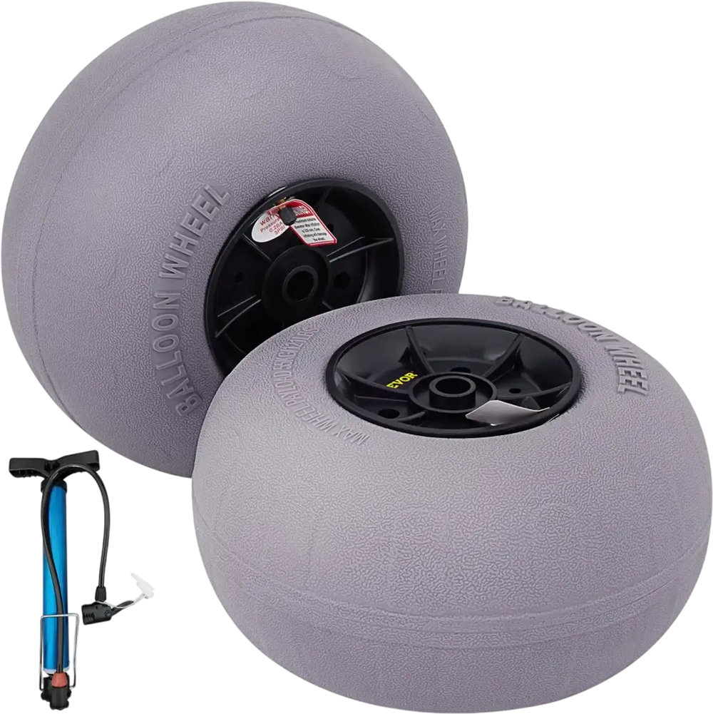 VEVOR Beach Balloon Wheels, 13\" Replacement Sand Tires, TPU Cart Tires for Kayak Dolly, Canoe Cart and Buggy with Free Air Pump, 2-Pack