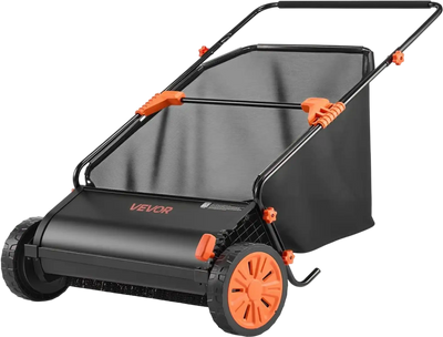 VEVOR Push Lawn Sweeper, 30 in Leaf & Grass Collector with 12 cu. ft. Hopper Bag, Adjustable Brush Height & Spinning Brushes, Heavy Duty Yard Sweeper with Rubber Wheels for Leaves Grass Cleanup