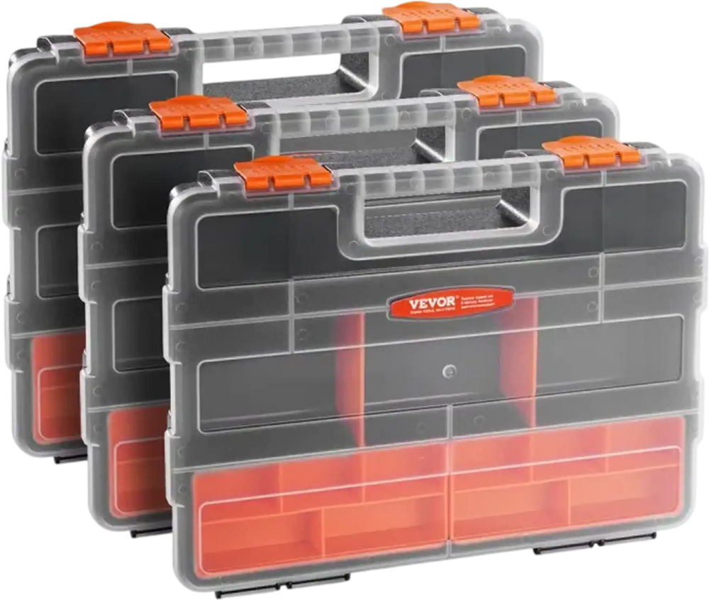 VEVOR 3-Pack Small Parts Organizer, 21 Compartments Tools Organizer Box with Removable Dividers, High-Quality PP Hardware Storage Box with Safety Latch & Portable Handle for Nuts, Bolts, Screws, Nails