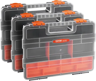 VEVOR 3-Pack Small Parts Organizer, 21 Compartments Tools Organizer Box with Removable Dividers, High-Quality PP Hardware Storage Box with Safety Latch & Portable Handle for Nuts, Bolts, Screws, Nails