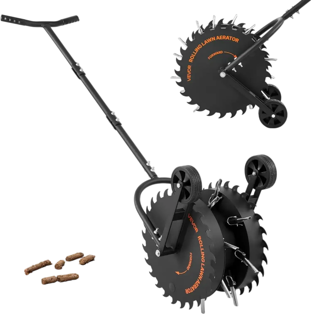 VEVOR Rolling Lawn Core Aerator, 16.6 in Coring Aerator Roller with Anti-Clog Tines, Heavy Duty & Rust-Resistant, Yard Grass Pulling Plugs Manual Aeration Tool for Compacted Garden Soil Loosening