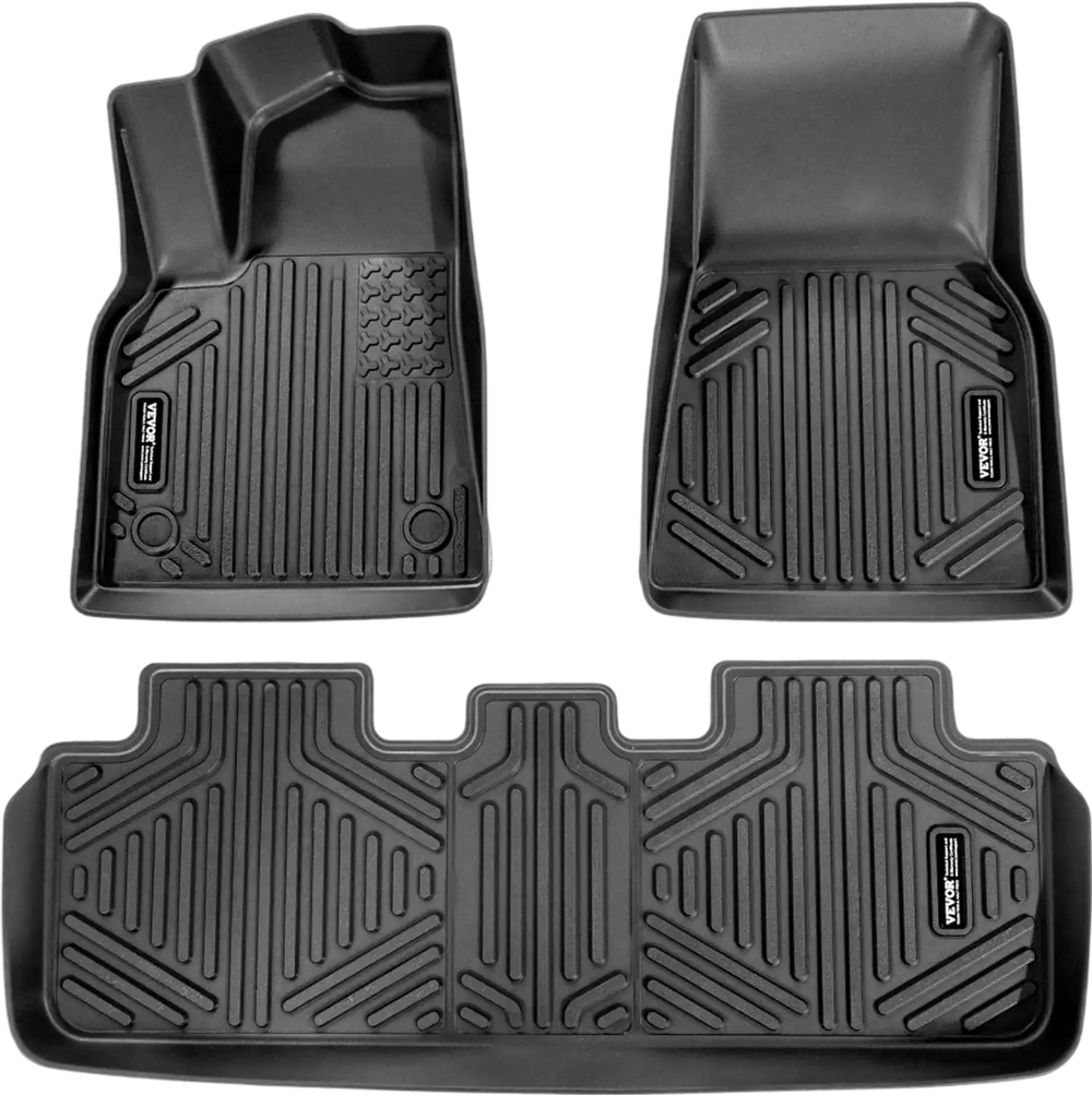 VEVOR Automotive Floor Mats, Fits for Tesla Model Y 2021-2024, 3 pcs Front and 2nd Row Liners, All Weather Custom Fit TPE Vehicle Floor Mats, Easy to Clean and Secure Floor Liners for SUV, Black