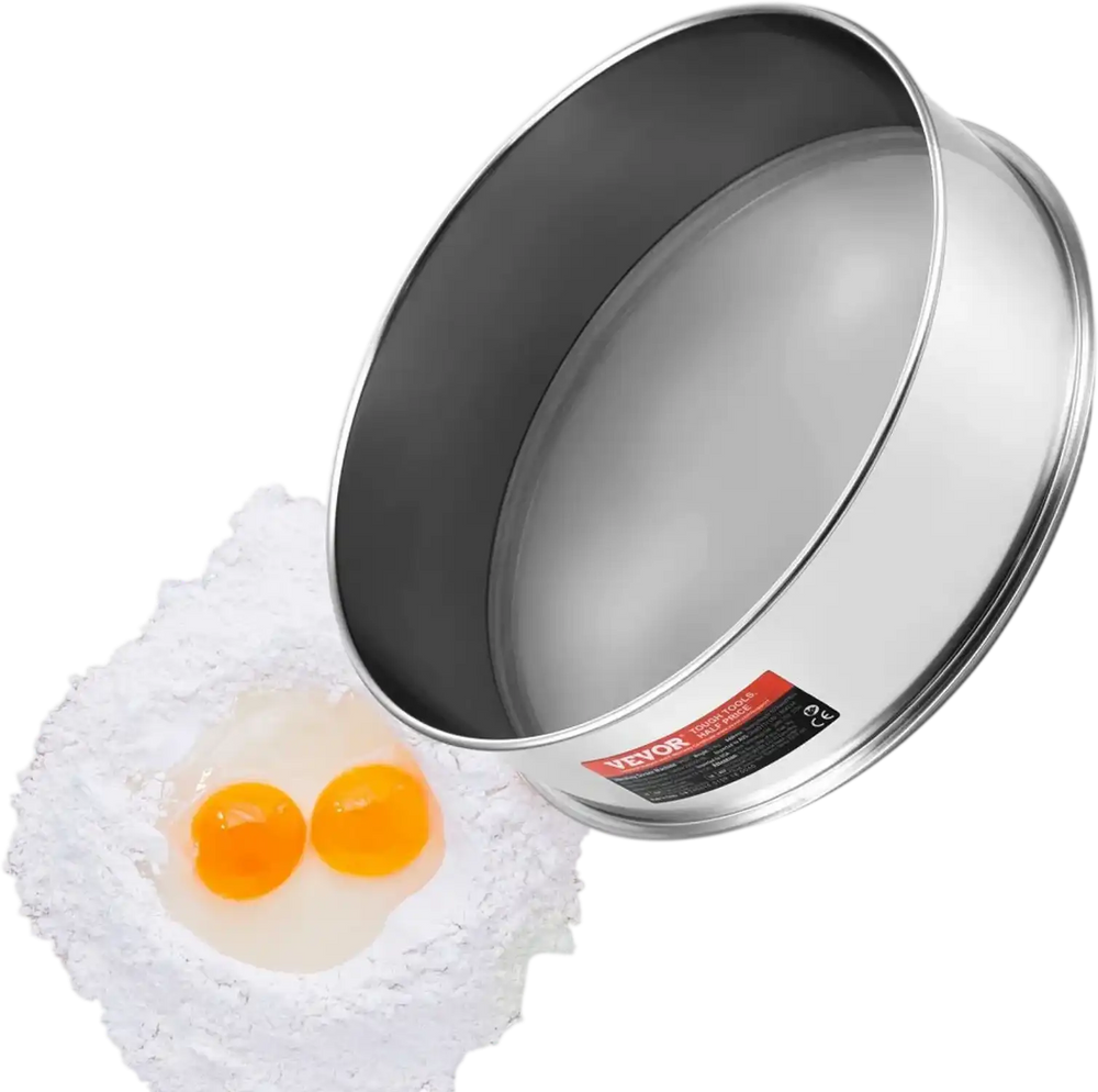 VEVOR Flour Sieve Fine Mesh, 40 Mesh Flour Sifter, 304 Stainless Steel Fine Mesh Sifter Food-grade, Dia. 12.6" Fine Mesh Strainers for Baking, 5 Sizes Mesh hole for Mungbean, Rice, Flour, Pearl Powder