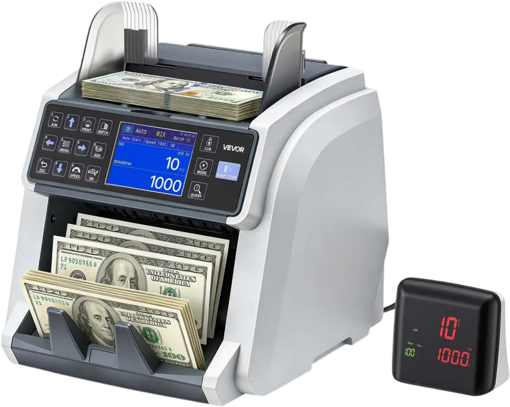 VEVOR Money Counter Machine, Mixed Denomination Bill Cash Counter with CIS/UV/MG/IR/DD/DBL/HLF/CHN Counterfeit Detection, Multi-Currency Support,  Money Counting Machine with External Display