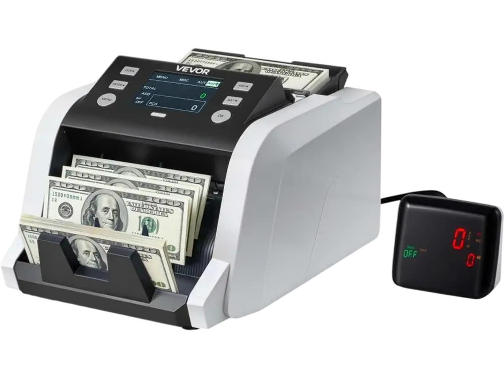 VEVOR Money Counter Machine, 1200 Notes/Minute, Cash Counter with Value Count, UV/MG/IR/DD/DBL/HLF/CHN Counterfeit Detection, TFT Display, Money Counting Machine Mixed Denomination for Dollar and Euro