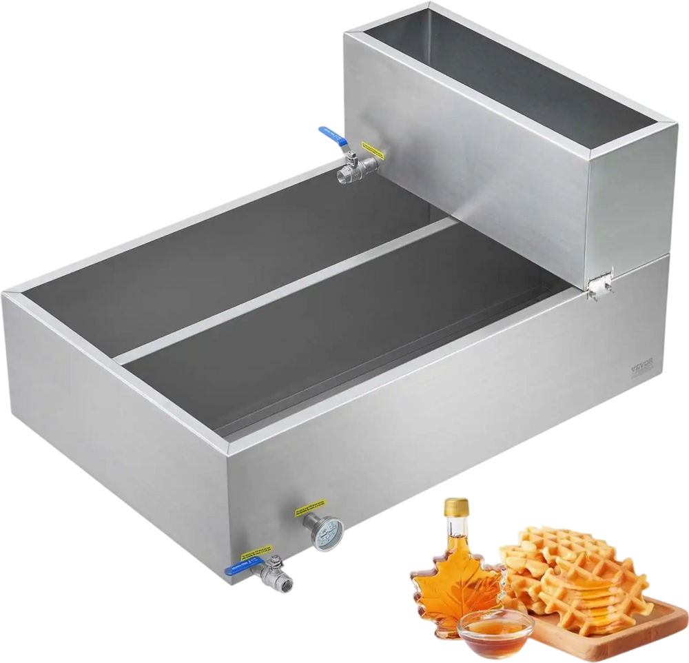VEVOR Maple Syrup Evaporator Pan, 35 Gallon, 509 Cups of 8.8oz Maple Syrup, Flat Evaporator Pan with Thermometer, 2 Valves and 3 Heating Methods, Stainless Steel Maple Syrup Pan for Home, Outdoor