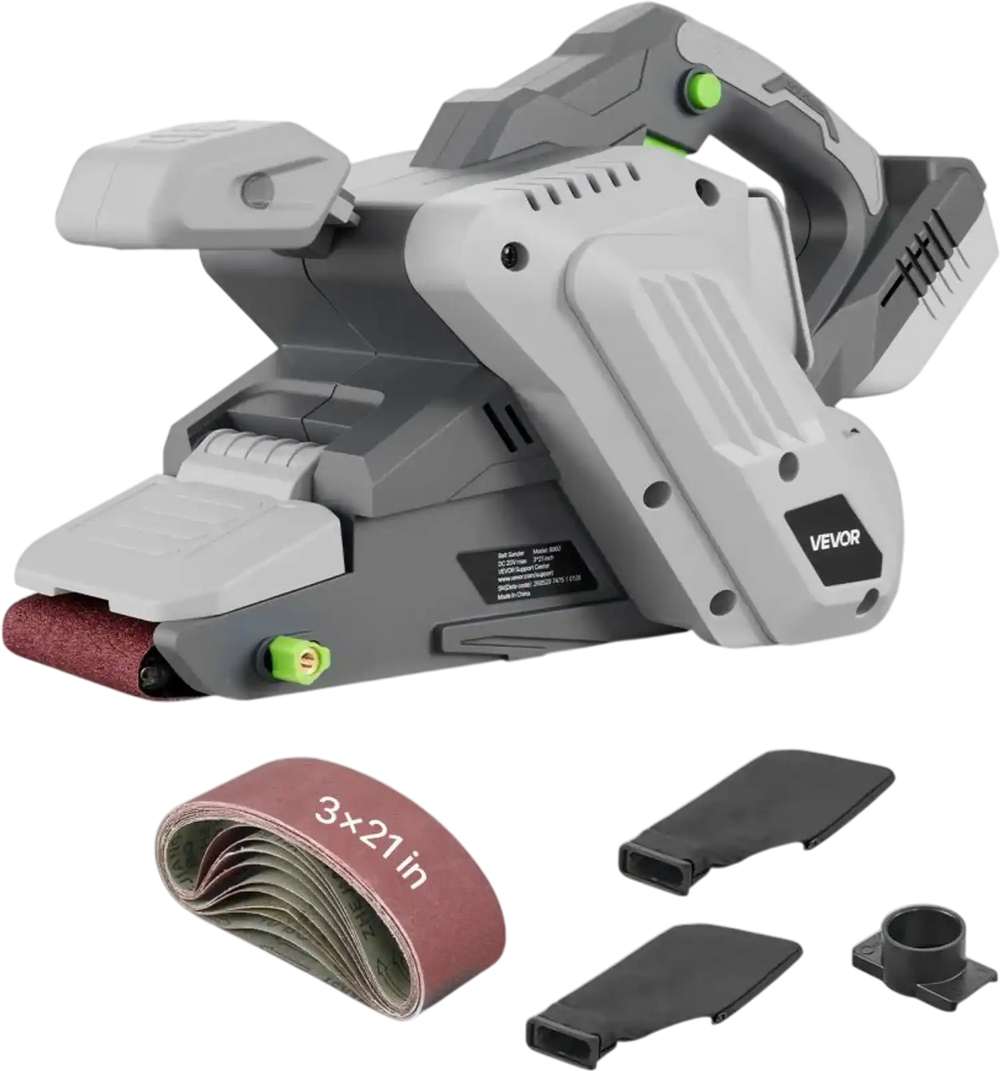 VEVOR 20V Max Cordless Belt Sander, 3" x 21" Belt Sander for Woodworking, 6 Variable Speeds Sanding Machine with 10PCS Sanding Belts, 2 Dust Bags & Vacuum Adapter (Battery NOT Included)