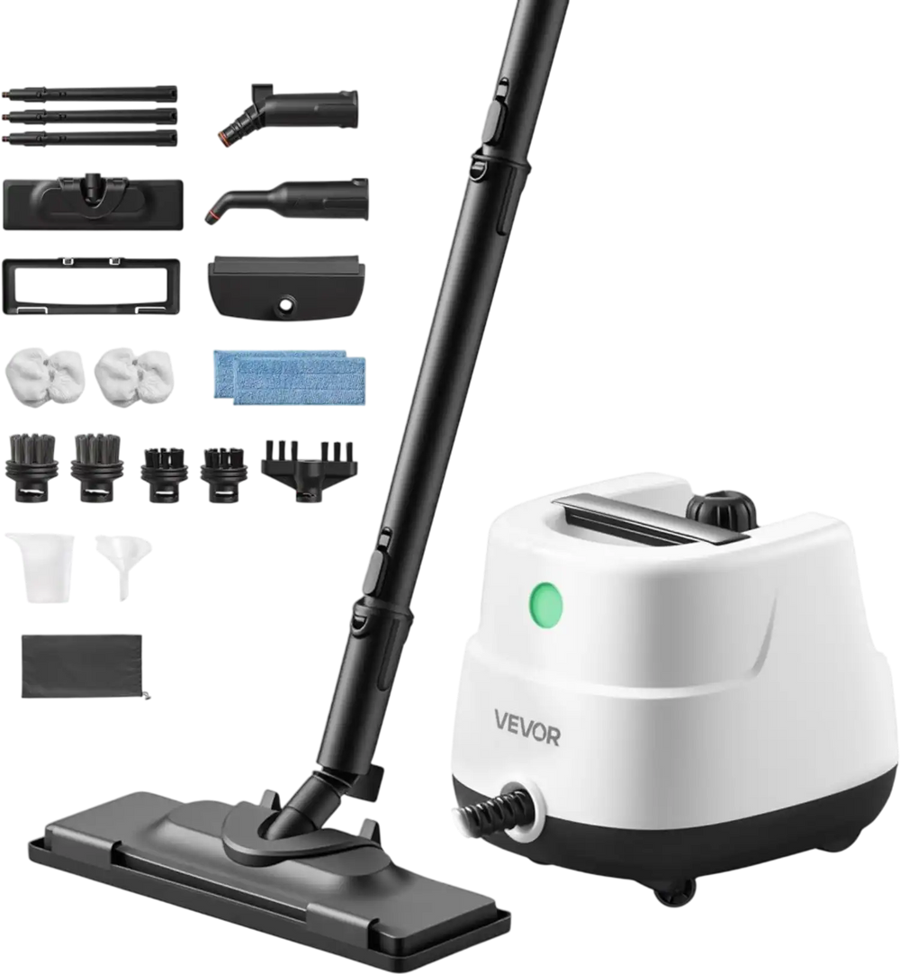 VEVOR Steam Cleaner, 34 oz Tank, Steamer for Cleaning with 20 Accessories, Extended Power Cord and Hose, Portable Handle, Fast Heating, Powerful Canister Steam Cleaner for Home, Car Detailing, Floors