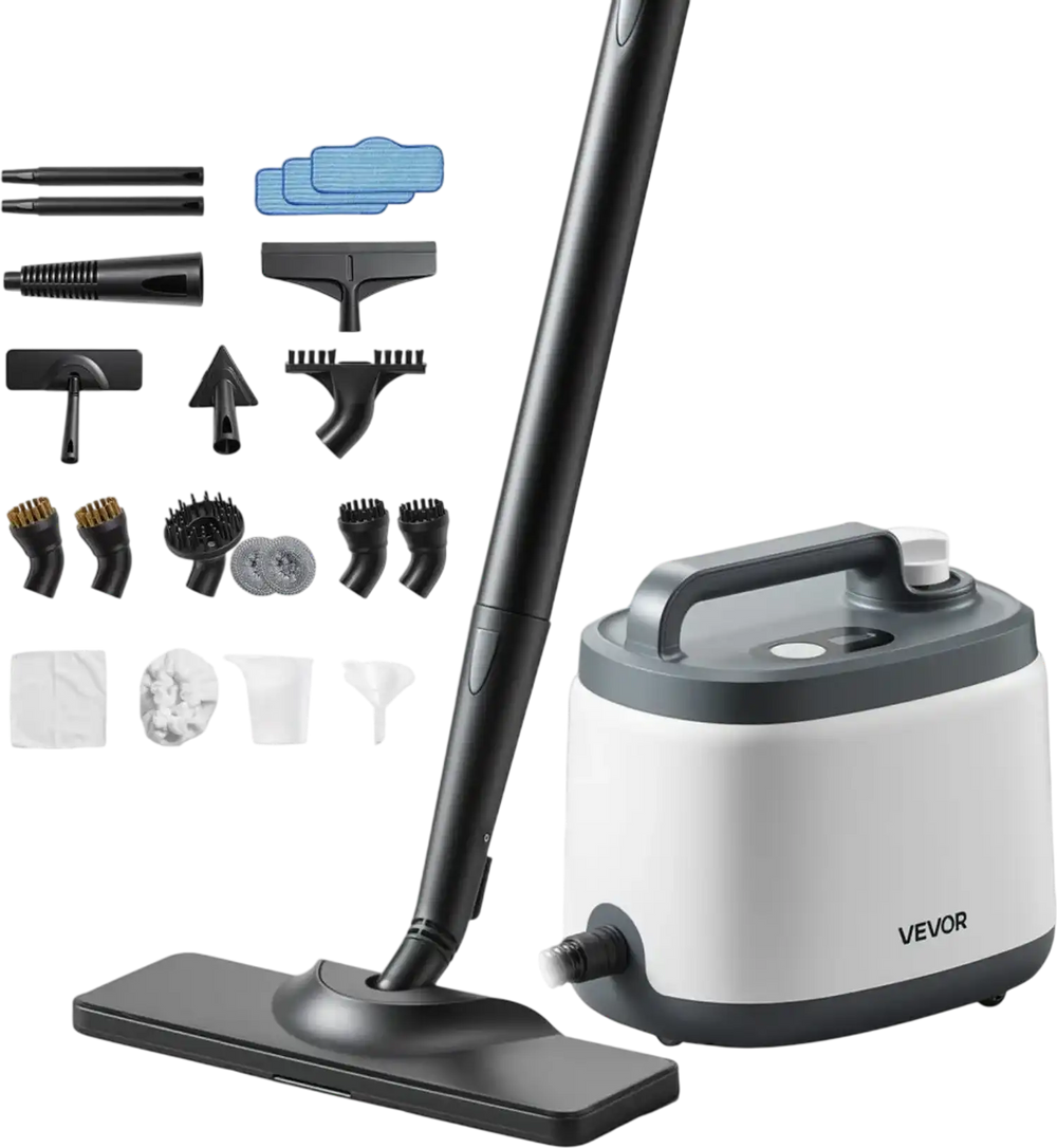 VEVOR Steam Cleaner, 51 oz Tank, Steamer for Cleaning with 19 Accessories, Extended Power Cord and Hose, Portable Handle, Fast Heating, Powerful Canister Steam Cleaner for Home, Car Detailing, Floors