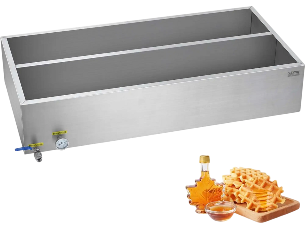 VEVOR Maple Syrup Evaporator Pan, 47 Gallon, 683 Cups of 8.8oz Maple Syrup, Flat Evaporator Pan with Thermometer, 1 Valve and 3 Heating Methods, Stainless Steel Maple Syrup Pan for Home, Outdoor