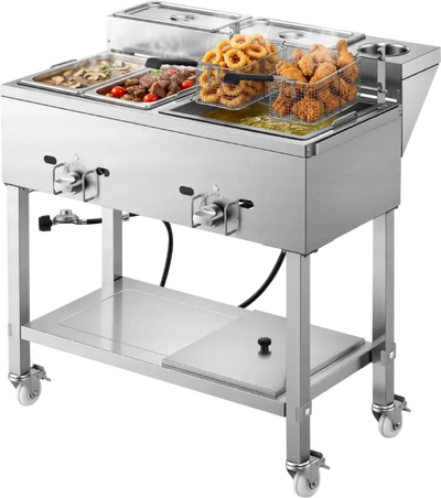 Vevor Deep Fryer Outdoor Propane Frying Cart with 2 Burners and Warming Pans New