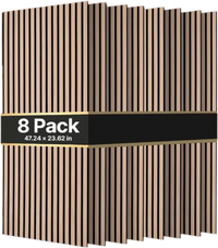 VEVOR Wood Wall Panels, 47.2 x 23.6 inches, Acoustic Slat Panels Oak Finish, Sound Absorbing for Living Rooms, Bedrooms, Offices, and Studios, Interior Wall Decor, PET Construction, Screw Kit, 8-Pack