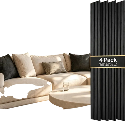 VEVOR Wood Wall Panels, 96.1 x 11 inches, Acoustic Slat Panels, Black Oak, Sound Absorbing for Living Rooms, Bedrooms, Offices, Studios, Interior Wall Decor, MDF & PET Construction, Screw Kit, 4-Pack