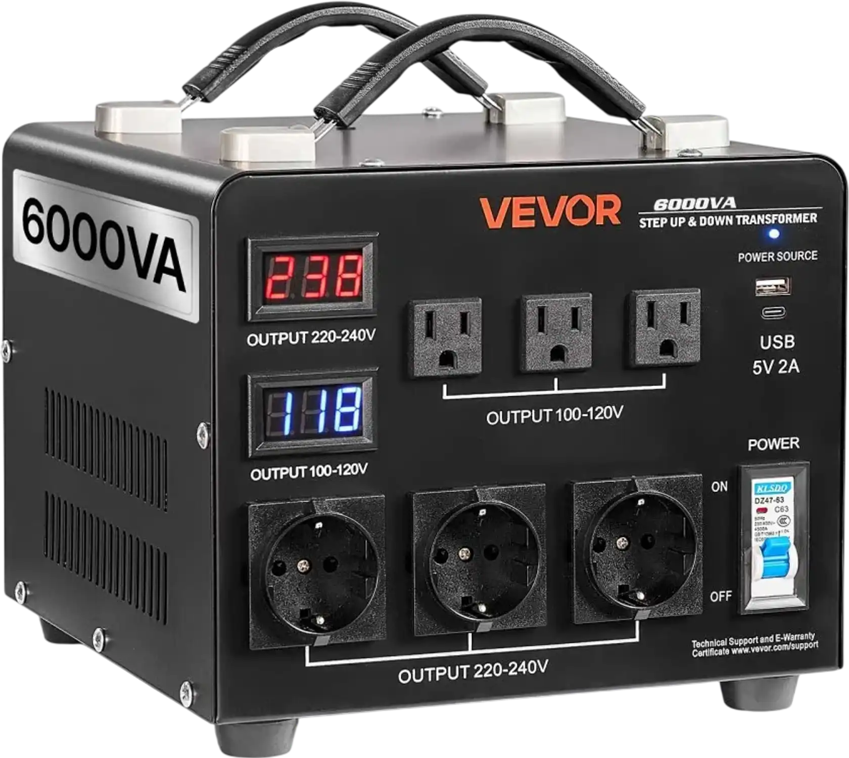 Vevor Voltage Converter Transformer 6000VA Step Up/Down 110V to 220V A ...