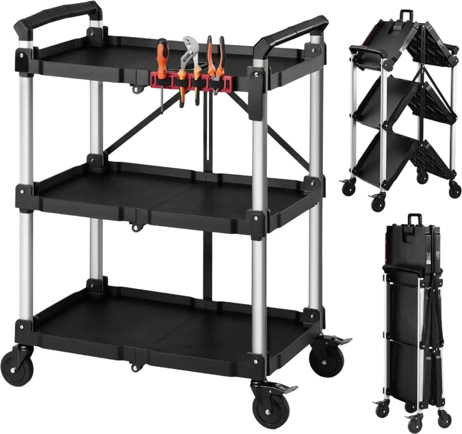 Vevor Utility Cart 3-Tier Folding Service Cart 300 lbs New