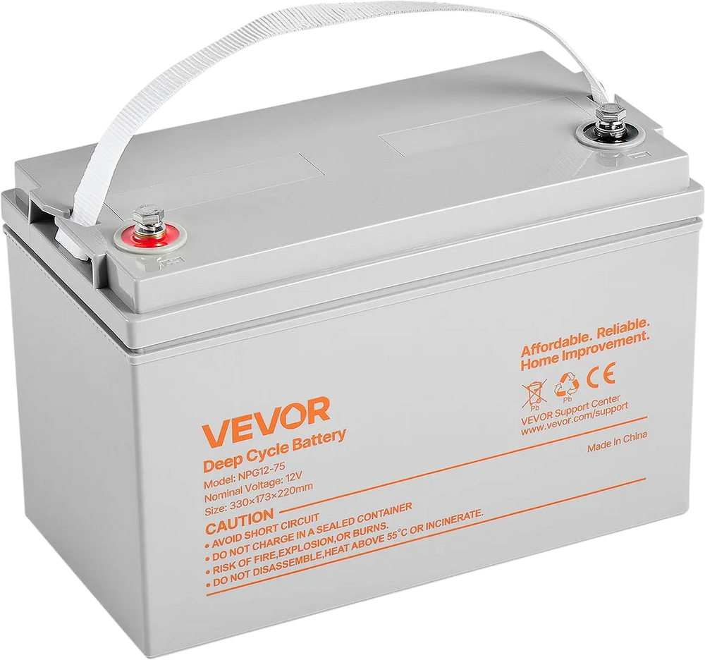 VEVOR 12V 75Ah Deep Cycle Battery, Sealed AGM Technology, Rechargeable Lead Acid AGM Battery, Backup Replacement for Scooters, Electric Mobility Wheelchair, Solar System Off-Grid Home Energy Storage