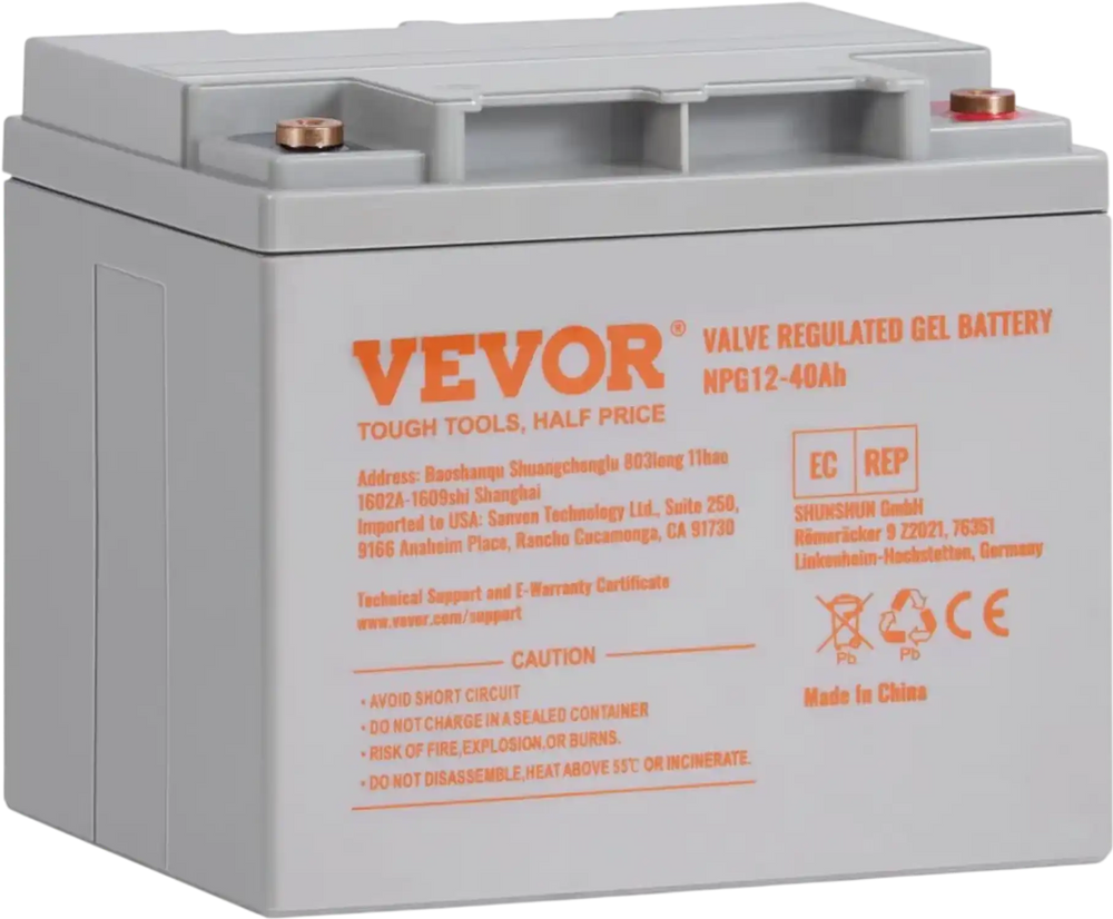 VEVOR Rechargeable AGM Marine Battery, 12V 40AH, with 400A Discharge Current, Ideal for Mobility Scooters, Electric Wheelchairs, Go-Karts, and e-Bikes