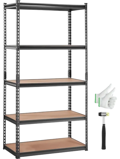 VEVOR Storage Shelving Unit, 5-Tier Adjustable, 2000 lbs Capacity, Heavy Duty Garage Shelves Metal Organizer Utility Rack, Black, 35