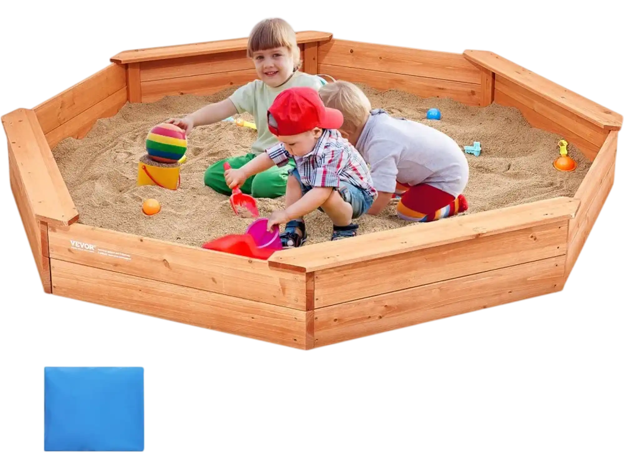 Vevor Sandbox Wooden Outdoor Kids Sandbox with Cover and Seats New
