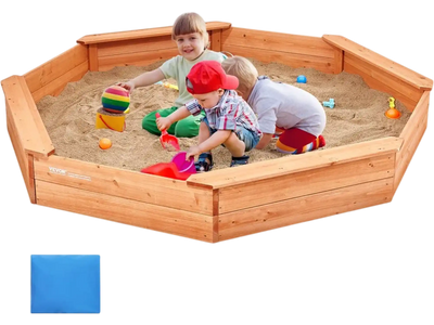 Vevor Sandbox Wooden Outdoor Kids Sandbox with Cover and Seats New