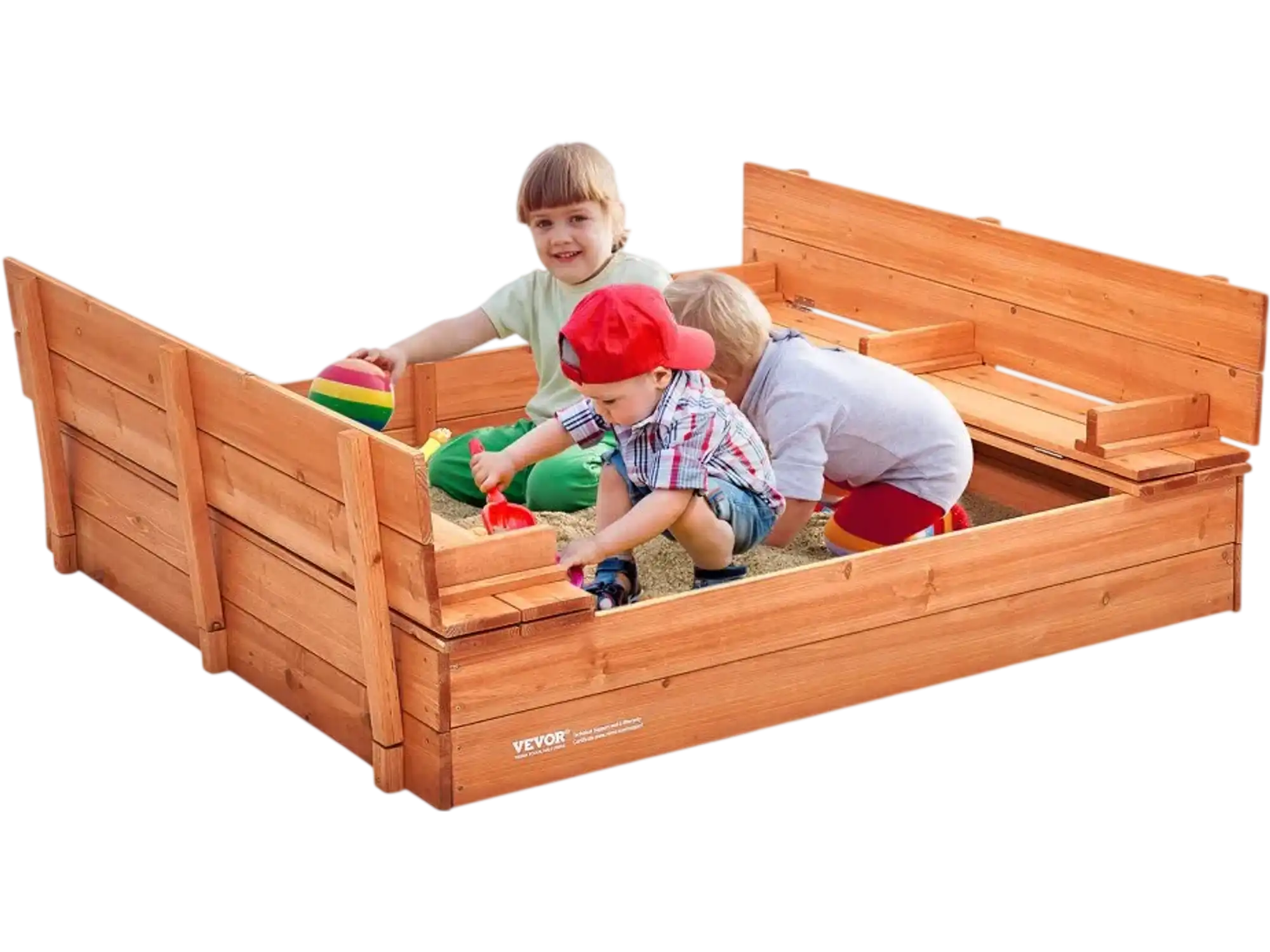 Vevor Sandbox Wooden Outdoor Kids Sandbox with Foldable Bench Seats & Bottom Liner New