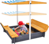 VEVOR Wooden Sandbox with Canopy, 57.3 x 47.2 x 47.2 in Sand Box, Sand Pit with Foldable Bench Seats and Bottom Liner, Natural Wood Kids Sandbox for Outdoor Backyard, Beach, Park, Gift for Ages 3-12