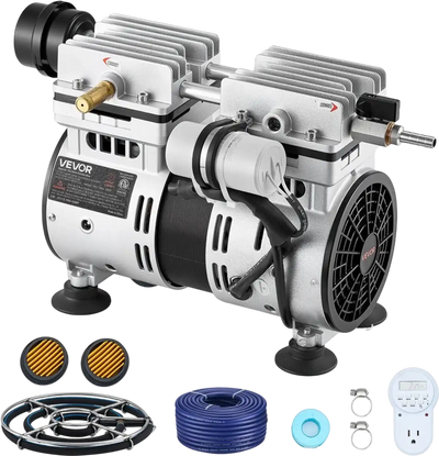 VEVOR Pond Aerators, 5.2CFM Aeration System for Lake up to 3 Acres, 3/4 HP Air Compressor, 1 Diffuser & 100' Weighted Tubings, Aeration Pump for Outdoor Ponds & Lakes Deep Water Oxygen Circulation