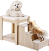 VEVOR Pet Bunk Bed with Stairs, Dog/Cat Window Perch, Multi-Level Bed Window Perch Dog Bedside Sleeper, Lounge Elevated Seat Platform with Foam Cushion,Pet Bed Couch for Bedside Indoor Use (Beige)
