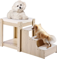 VEVOR Pet Bunk Bed with Stairs, Dog/Cat Window Perch, Multi-Level Bed Window Perch Dog Bedside Sleeper, Lounge Elevated Seat Platform with Foam Cushion,Pet Bed Couch for Bedside Indoor Use (Beige)