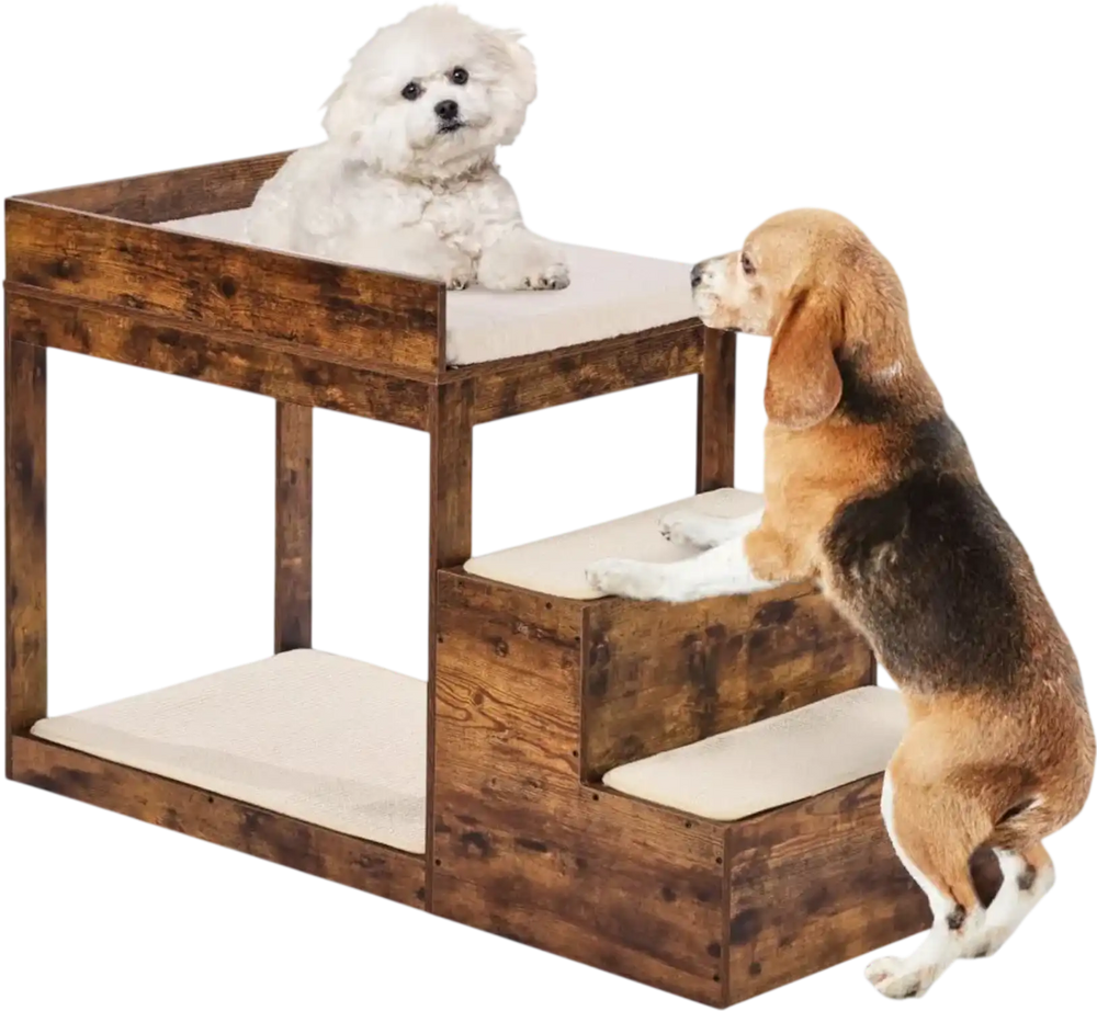 VEVOR Pet Bunk Bed with Stairs, Dog/Cat Window Perch for High Beds and Couches, Medium Multi-Level 3 Step Dog Seat Platform Sleeper Couch, Practical for Modern Homes (Rustic Brown)