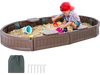 VEVOR Sandbox with Cover, 72 x 41.5 x 9.1 in Oval Sand Box, HDPE Sand Pit with 4 Corner Seating and Bottom Liner, Kids Sandbox for Outdoor Backyard, Beach, Park, Gift for Boys Girls Ages 3-12, Brown