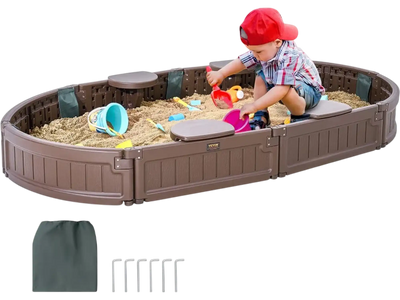 Vevor Sandbox Oval Outdoor Sand Box with Cover and 4 Corner Seats New